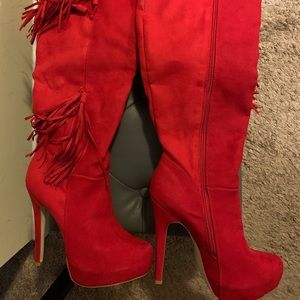Just Fab Red Over-Knee Boots